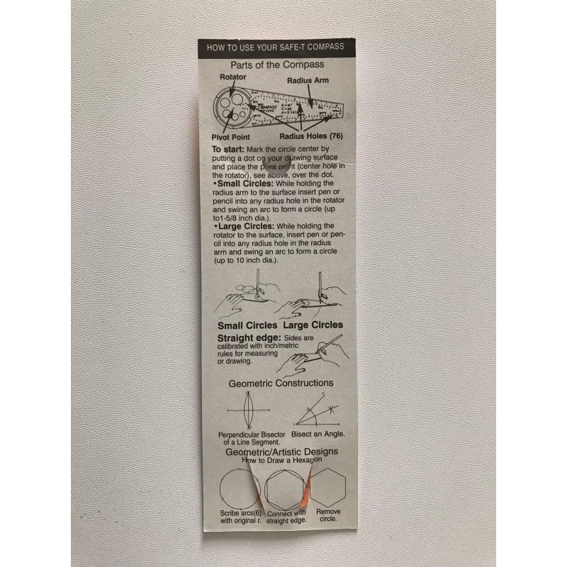 Safe-T Inch and Metric Calibrated Rule Compass (No Sharp Points)