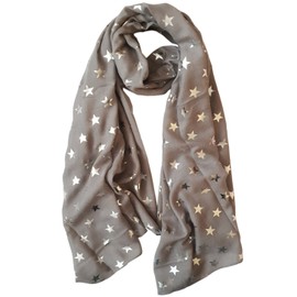 GlamLondon Star Scarf Glitter STARS Silver Foil Print Fashion Ladies Womens Classy Party Wrap (Grey Dark)
