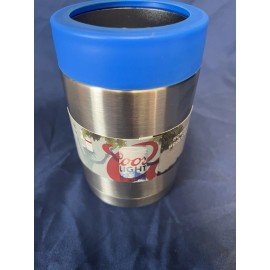 Coors Light Silver Bullet Stainless Steel Keg Style Koozie with Blue Top. New.
