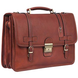 Banuce Full Grains Italian Leather Briefcase for Men with Lock Attache Case 14 Inch Laptop Business Bags Tote Work Bags Brown