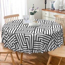 TTQYFNM Black White Round Tablecloth 42 Inch Modern Geometric Stripes Pattern Table Cloth Waterproof Wrinkle Resistant Table Cover for Dining Room Kitchen Living Room Cafe Picnic Patio Home Decor