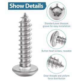 Pack of 50 Tapping Screws M5 x 20 mm, Leryati Stainless Steel Flat Head with Washer Torx Screws, A2 V2A Wood Screws Lens Head Full Thread, Self-Tapping Screws Round Head Screws Silver