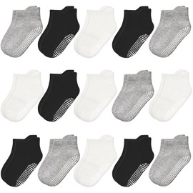 HYCLES 15 Pairs Toddler Socks, Kids Grip Socks for 5-7 years Non Slip Ankle Sock for Baby Boys Girls
