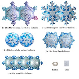 Finypa 12Pieces Snowflake Foil Balloons Princess Birthday Party Winter Theme Balloons Shining Star Aluminum Balloons for Baby Shower Birthday Winter Home Party Decoration Supplies