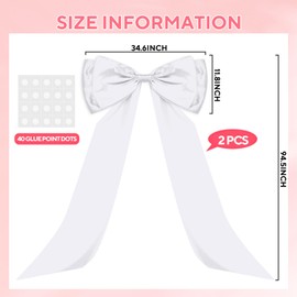 Yicentdp 2 Pack Giant White Bow Decor 34 x 94 Inches Large Coquette Bow Satin Bow Backdrop for Wedding Bridal Shower Birthday Party Room Wall Decor