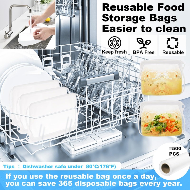 Reusable Silicone Storage Bags, 2 PCS Stand Up Food Grade