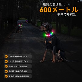 Kpuplol Luminous Collar, Dog, 12 Lighting Modes, Dogs, LED Collar, Up to 12 Hours of Charging, Adjustable Size, Night Walking Light, Waterproof, Safety Measures, Visibility (Yellow)