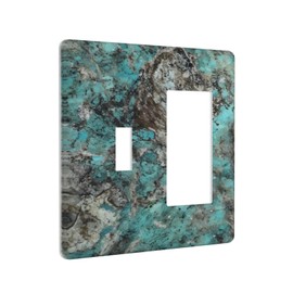 CZRPKEN Toggle & Rocker Combination Cover Polycarbonate Turquoise Stone Rustic Aesthetic Marbled Mineral Texture 2 Gang Decorative Wall Plate with Blue-Green Hues for Contemporary Living Room
