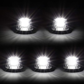 Auto Dynasty Compatible with 80-96 Ford F150-F450 5 X LED Cab Roof Top Lights + Wiring + Switch (Chrome Housing White LED)