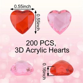 [200 PCS] 3D Red Acrylic Hearts Baubles for Valentines Day、Christmas Decorations, Valentines Crystals Love Hearts for Table Decoration , Nice Vase Jar Filler, Craft Accessories for Decorating Boxes