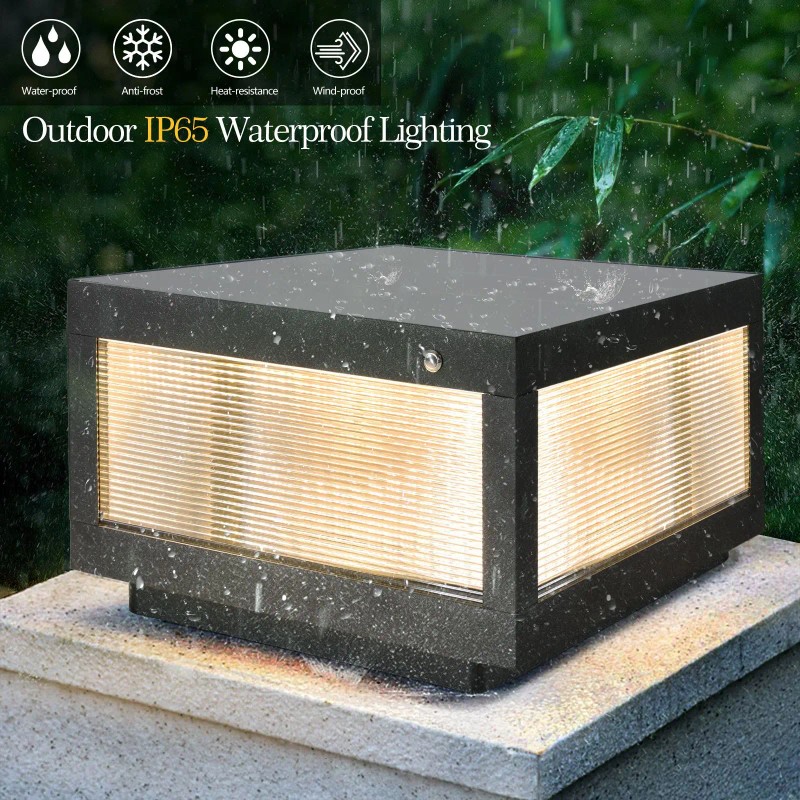 Modern Outdoor LED Fence Light Solar Powered Black Post Cap