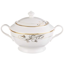 Lorenzo Import La Luna Collection Bone China Souptureen with Lid, Rosalia Pattern by Lorren Home Trends, Gold