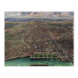 Chicago Vintage Map Birds Eye View - Set of 1 (11 inches by 14 inches) Central Business Section Poster Print