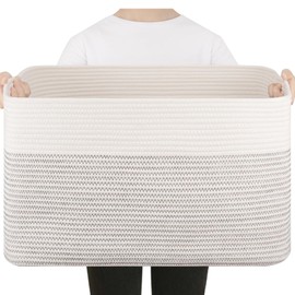 SIXDOVE 75L Large Blanket Basket, Toy Basket Bin for Kids, Cotton Rope Woven Storage Basket for Living Room, Bedroom, Nursery, Baby Room Decorative Organizer, 22''×17''×12'', Black & White