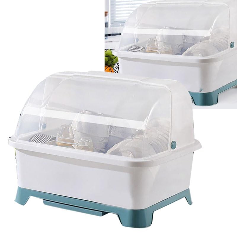 Covered Dish Drying Rack, Dust Proof Kitchen Storage Dish Drainer