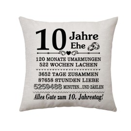 10-Year Wedding Anniversary Cushion Cover Gift for Couples, 10 Years of Marriage, Gifts for Her Him Wedding Gift for Wife Husband Mum Dad Couple, Anniversary Keepsake Ideas (10 Yrs)