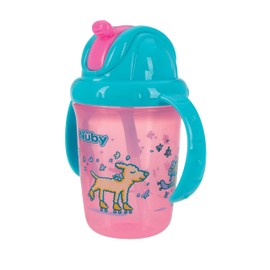 Nuby No-Spill Trainer Soft Straw Two Handle Cup | Flip-n Sip | 2 Pack: Blue Animals & Blue Cars, Aqua Travel & Blue Animals or Pink Animals & Aqua Ocean | 8oz/ 240 ml | 12+ Months