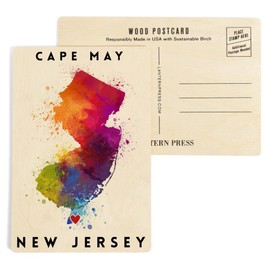 Cape May, New Jersey, State Abstract Watercolor (4x6 Birch Wood Postcards, 2-Pack Stationary, Rustic Home Wall Decor)