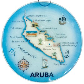 Aruba Christmas Tree Ornament - Art Glass Light Catcher Map Hanging Decoration