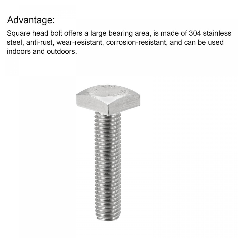 sourcing map Square Head Bolt, 10pcs M6x25mm Fully Thread 304