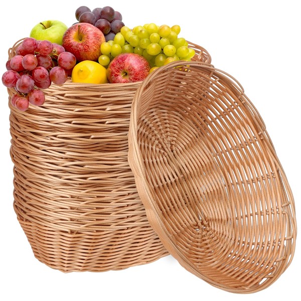 12 Pack Oval Poly Wicker Basket, 10.6x7.9x2.4 Inch Poly Wicker