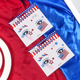 4th of July Face Gems, Fourth of July Celebration Face Jewels, Patriotic Tattoo with USA Flag Stars Designs, Sparkle Glitter Red Blue Silver for Independence Day, Parades, Parties 2 Sheets (style3)