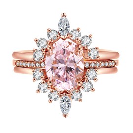 LAZLUVU Oval Pink Moissanite Stackable Rings AAA Cubic Zirconia Engagement Rings for Women Pink Rose Gold Promise Ring for Her Jewelry Christmas Size 6