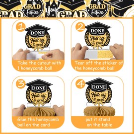 9 PCS Class of 2025 Honeycomb Table Centerpieces You Did It Diploma Done 2025 Congrats Grad Cap Table Centerpiece Decorations for 2025 Graduations Theme School Party Decorations Supplies Black Blue