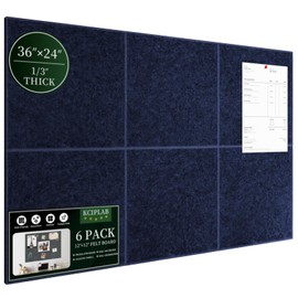 Large Cork Bulletin Board Alternative 36"x24", 6 Pack Felt CorkBoard Tiles for Office Wall with 50 Pushpins, Wall-Friendly Pin Board for Office Home School, Decorative & Noise Reduction