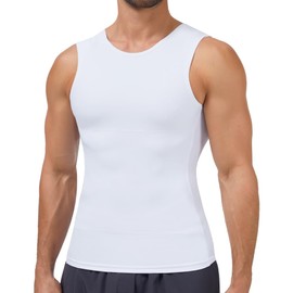 Wivzo Body Shaper Men's Sleeveless Elastic Tight Compression Shirt Tummy Control Undershirt Waist Shaper Tank Top Shapewear, White, XL
