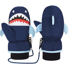 7-mi Snow Gloves for Kids TPU Waterproof Thermal Fleece Warm Windproof Soft Cotton Anti-Lost Winter Snow Mitten for Children Boys Girls 4-6 Years Skiing & Snowboarding Outdoor Playing Navy Blue