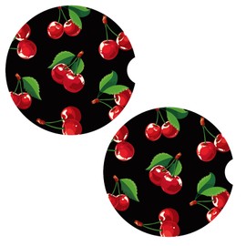 2pcs Red Cherry Car Cup Coaster, Absorbent Drink Coaster Non-Slip Cup Holder Cute Cherry Accessories Suitable for Most Vehicles