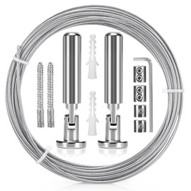 5 M Wandhalterung Satz, Einstellbar Stahlseil Gardinenseil Vorhang, Wäscheleine mit Montagehalterung Schrauben Schnallen Inbusschlüssel, Metall Vorhangdraht for Foto Draht Wäscheleine Draht Fenster