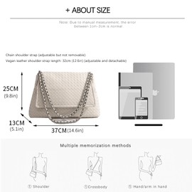 Woven Bag for Women, Vegan Leather Tote Bag Summer Beach Handbag Purse Retro Handmade Travel Shoulder Bag (Rice white)