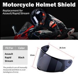 VCOROS Shield For Assault/Rapid/Stream Full Face Shield Compatible with FF328 FF800 FF320 FF353 Street Motorcycle Helmet Visor Replacement(Black)