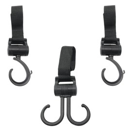 Pro Bamboo Kitchen 3PCS Walker Hooks 1 Double Hook 2 Single Hooks Pushchair Plastic Hooks Crampons Wheelchair Nappy Bag Hooks for Hanging Shopping Bags Cup Bags Small Items Black
