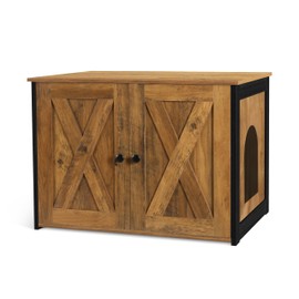 Dwanton Litter Box Enclosure, Cat Litter Box Furniture Hidden, Reversible Entrance Can Be on Left or Right Side, Wooden Cat Washroom Indoor, Warm Brown, 27.6 Inches