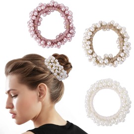 Pack of 3 Beads Hair Scrunchies Women's Elastic Hair Bands Beads Hair Rope Unusual Beads Ponytail Headbands for Women Hair Bobbles Scrunchies Girls Hair Accessories Women