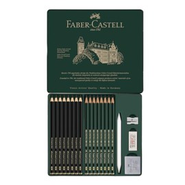 Faber-Castell Set Pitt Graphite Matt & Castell 9000, Estuche de metal con 20 artículos, 8 Castell 9000 y 8 Pitt Graphite Matt, cuenta con sacapuntas d
