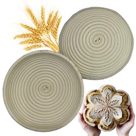 [Upgraded] Banneton Bread Proofing Basket 2 pack 9" Round With Liner, Natural Rattan Bread Basket Perfect for Professional & Home Sourdough Bread Baking, Artisan Sourdough Bread. (Set 2 pack 9" Round)