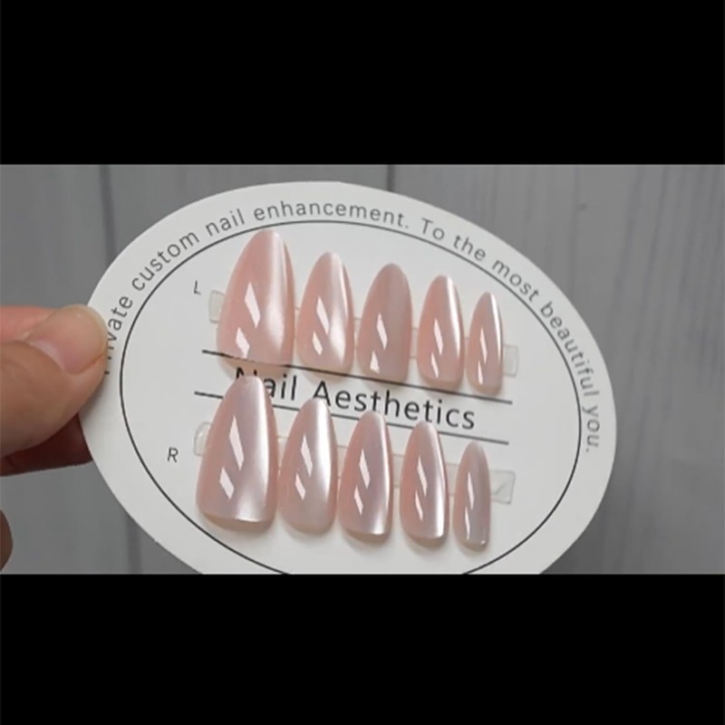 Light Pink Press on Nails Almond Fake Nails Glitter Magnetic