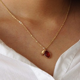 Me&Hz 14K Gold Filled January Birthstone Initial Necklace Garnet Red Crystal Pendant Necklace Tiny Letter A Necklace for Women Mom Grandma Birthday Mother’s Day Christmas Gift for Her