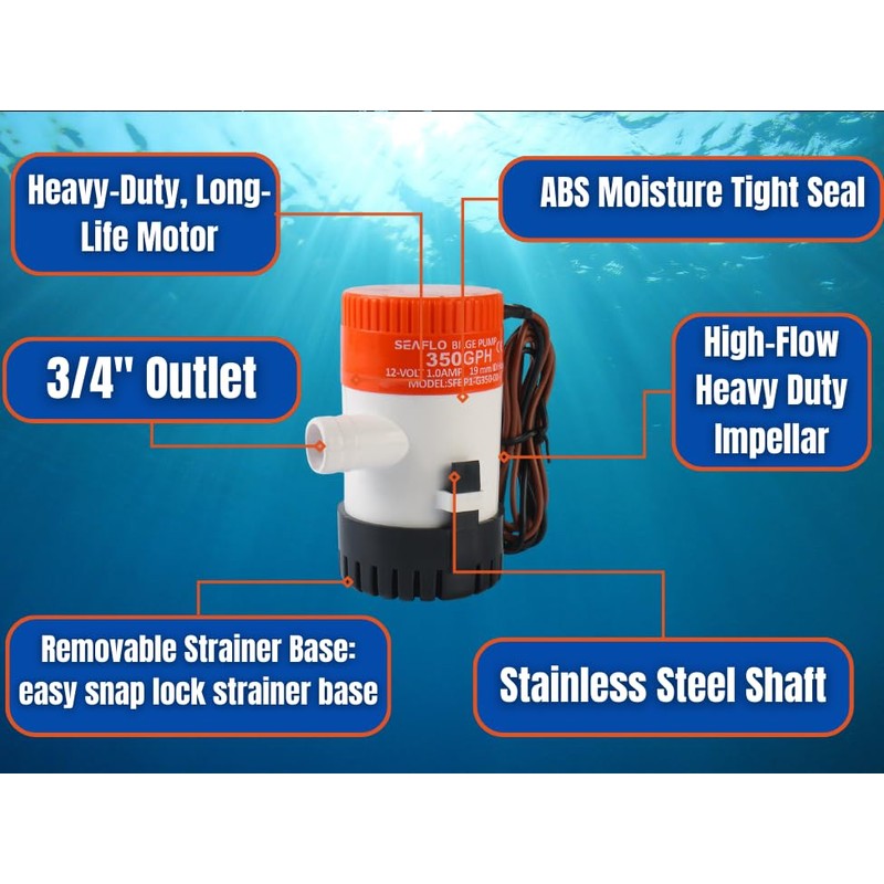 SEAFLO 01-Series 350 GPH Bilge Pump 12v 4-Year Warranty!