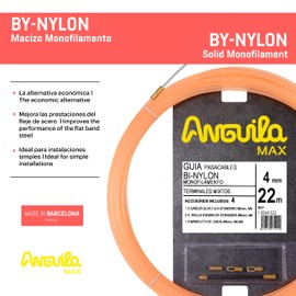 Anguila Max - BI-Nylon-Einzelfaser-Kabeleinziehhilfe, 22 m, 4mm, Kombi-Endstücke, lachsfarben