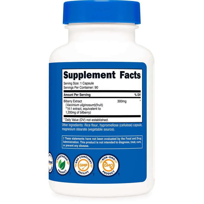 Nutricost Bilberry Capsules 1200mg Equivalent (90 Vegetarian Capsules) - Gluten