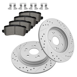 Fraxle Rear Drilled & Slotted Disc Brake Rotors and Ceramic Brake Pads kit for Acura TLX 2015 2016 2017 2018 2019 2020