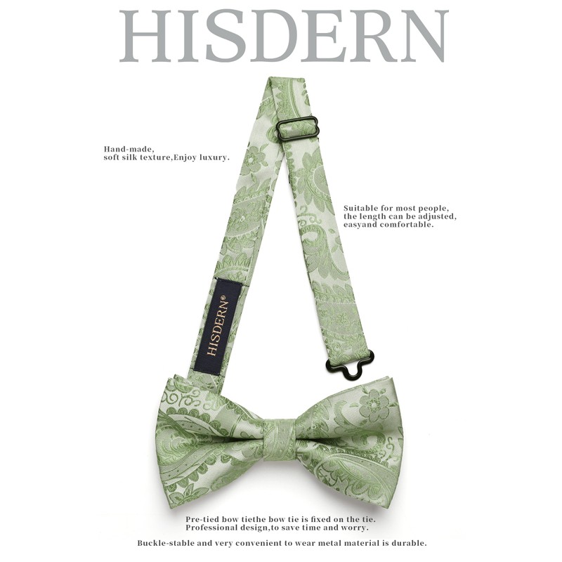 HISDERN Bow Tie with Pocket Square for Men Plain Adjustable