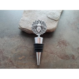 Handmade Oxidized Silver Bee Wine Bottle Stopper