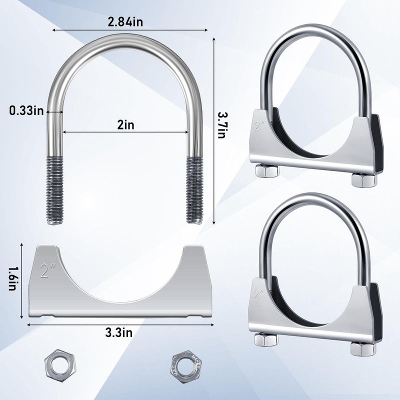 Datanly 4 Pcs 2" Exhaust Clamp Heavy Duty U-bolt Exhaust