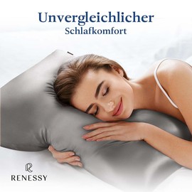 RENESSY Organic Silk Pillowcase 40 x 80 cm - 100% Organic Mulberry Silk, 22 Momme, Naturally Hypoallergenic, Promotes Hair and Skin Health, 1 Piece (Graphite Grey)